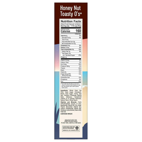 Mom's Best 13.5 OZ (Pack 7) Honey Nut Toasty O's Breakfast Cereal, Toasty Breakfast Cereal Made With Real Honey, No
