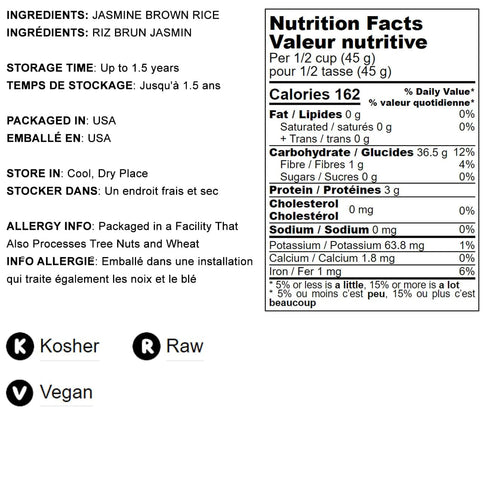 12 Food to Live Jasmine Brown Rice, Pounds Whole-Grain and Long-Grain Thai Rice, Vegan, Kosher, Bulk. Higher in Fiber
