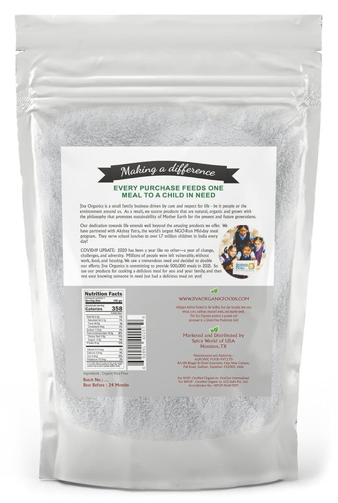 2 LB Jiva Organics Premium White Rice Flour Bag - Gluten Free, Non GMO