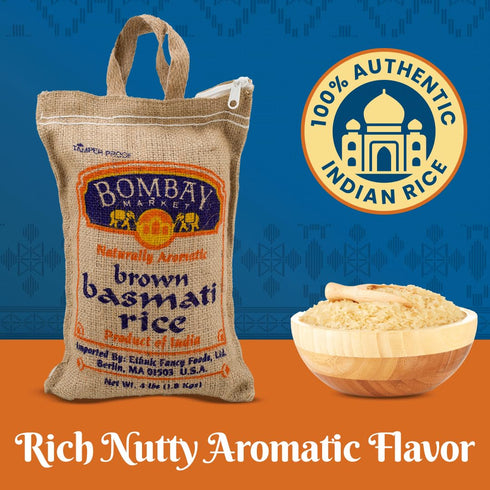 Bombay Market (4 Brown Basmati Rice - Aromatic & Nutty Flavor Basmati Rice - Long Grain Rice Basmati Pound Bag)