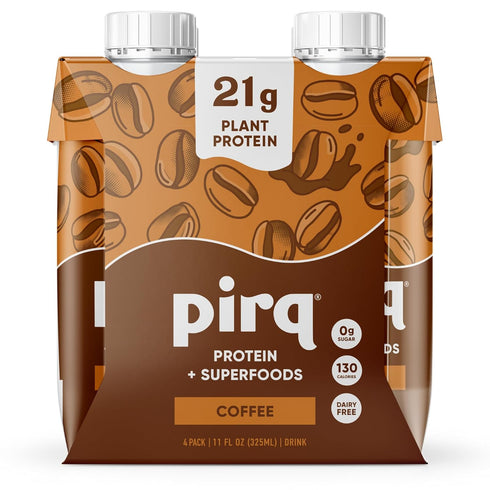 Pirq Plant-Based Protein Shakes | Coffee 11 Fl Oz (Pack of 4)