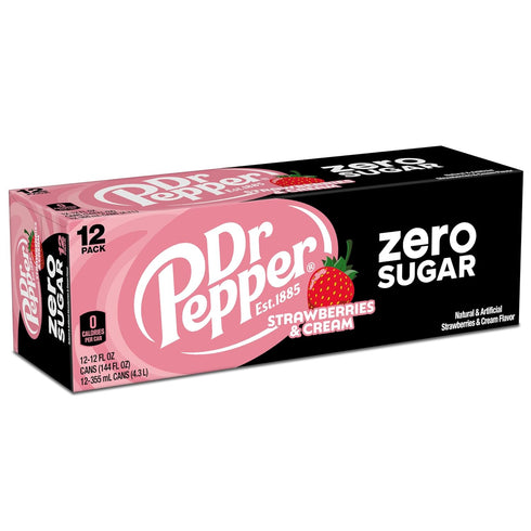 12 oz 12 Pack Dr Pepper Zero Strawberries and Cream Soda, fl cans