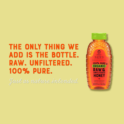 100% 32oz. (Pack 2) Nate's Organic Pure, Raw & Unfiltered Honey - USDA Certified Organic - Squeeze Bottle