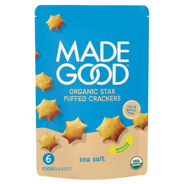 MadeGood Star Puffed Crackers, Sea Salt, 6 Bags (4.26oz Each) Gluten Free