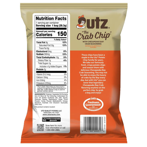 1 oz. 42 Count, Utz Crab Chips Bags, Crispy Fresh Potato Chips, Perfect for Vending Machines, Individual Snacks to Go