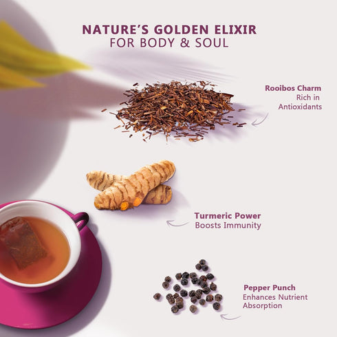 Olinda Turmeric Rooibos Tea, Caffeine Free Organic Herbal Tea Bags, Antioxidant Rich, 28 Bags - Pack of 1