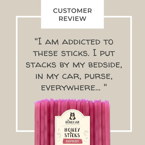 The Honey Jar Raspberry Flavored Honey Sticks - Pure Honey Straws for Tea, Coffee, or Healthy Treat - 20 Count