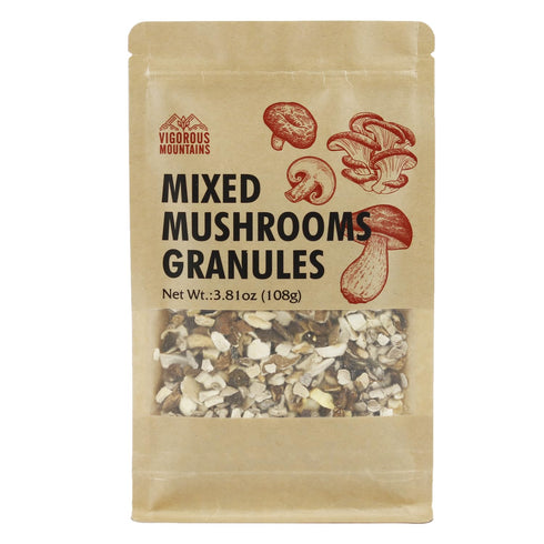 VIGOROUS MOUNTAINS Dried Assorted Mushrooms Granules for Cooking Including Shiitakes Champignon Porcini Oyster Culinary Mushrooms 3.81 ounce, 108g