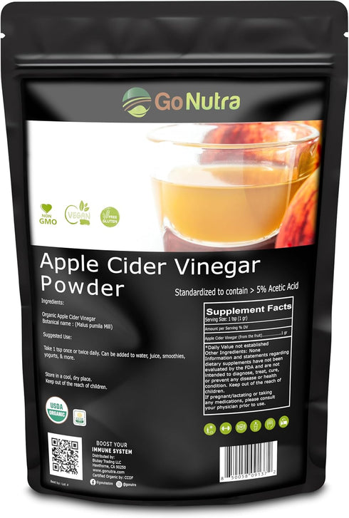 Go Nutra Apple Cider Vinegar Powder Organic 8oz. Natural ACV 5% Acetic