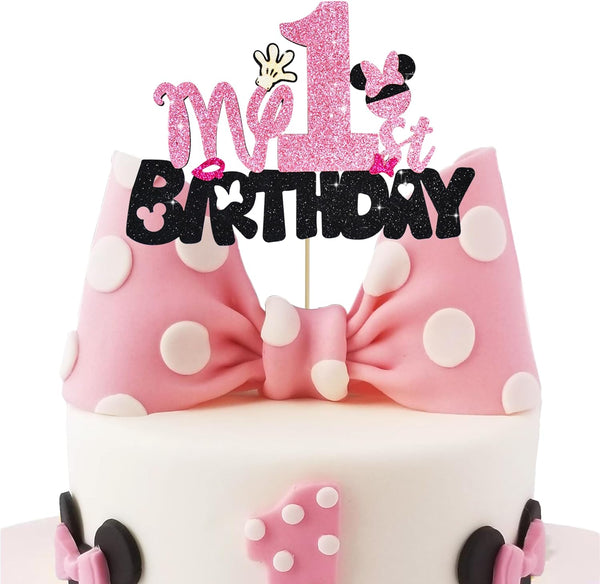 BEISHIDA Girls Cake Topper Mouse, Birthday Party Decorations, My 1st Birthday Pink and Black Mouse Party Supplies