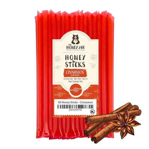 Cinnamon Flavored Honey Sticks - Pure Honey Straws for Tea, Coffee, or Healthy Treat - 50 Count by The Honey Jar
