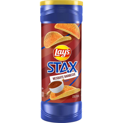Lays Stax Potato Crisps Chips, Mesquite BBQ, Gluten Free, 5.5 Oz Canister