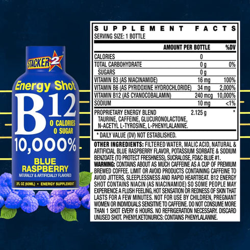 2 B12 2oz (Pack 24) Stacker Blue Raspberry Energy Shot