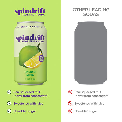 Pack 12 Spindrift "Lemon Lime" Soda, Made with Real Squeezed Fruit