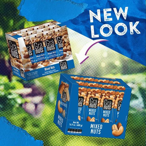 1.41 Oz (12 Packs) Granuts Mixed Nuts | Almonds, Peanuts & Cashews | Crunchy + Soft Textures | On-the-Go Snack | Inner