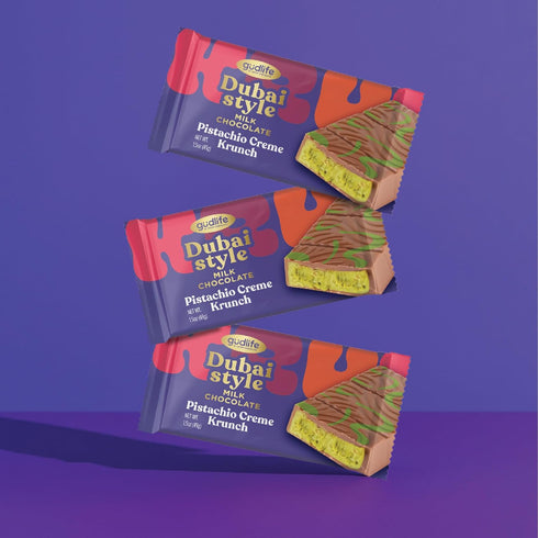 3-Pack 3 1.5oz Gudlife Dubai Chocolate Pistachio | Rich Nutty Pistachio Creme with Mega Crunch in Belgian Milk