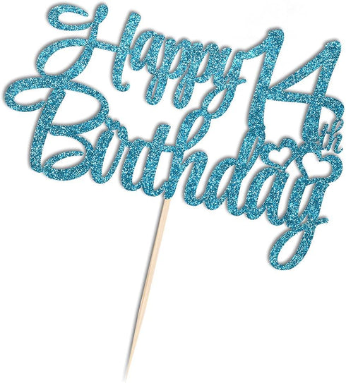 Happy 14th Birthday Cake Topper - Blue Flash 14th Birthday Party Cake Decorations