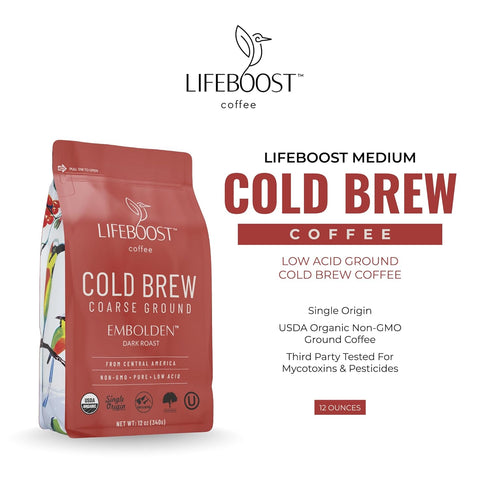 3rd 12 Lifeboost Dark Cold Brew Coffee - Single Origin Non-GMO USDA Organic Low Acid Coarse Ground Coffee for Cold Brew