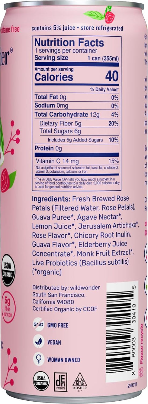 12 Wild Wonder Organic Guava Rose Prebiotic & Probiotic Drink, FZ