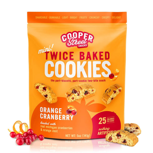 Cooper Street Twice Baked Orange Cranberry Biscotti Cookies - Light & Crispy Coffee Cookie Bites, 5oz, Kosher, Low