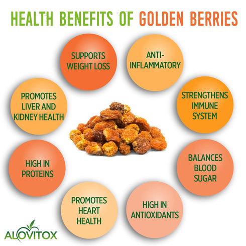 1 oz 2g 5g 8 oz Alovitox Sun Dried Golden Berries | Raw, Fresh & Organic | Contains Protein & Fiber, Low-Calorie