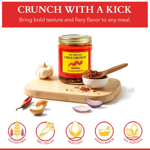 5.5oz (2 Pack) CHILE CRUNCH - Original Spicy Crunchy Condiment - All Natural Roasted Chili Peppers, Garlic & Onion
