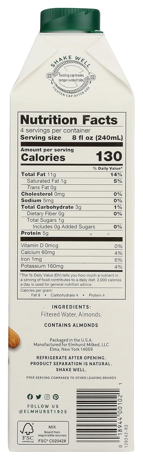 32 ELMHURST Unsweetened Almond Milk, FZ