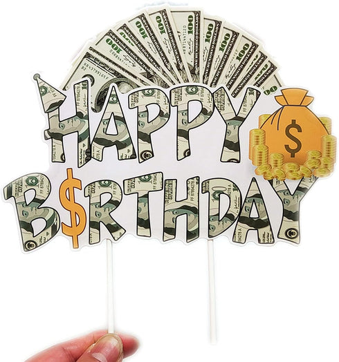The DaPai Set Dollar Bill Theme Cake Topper & Cupcake Toppers Birthday Party Decoration Cash Dollar Sign Cake Topper