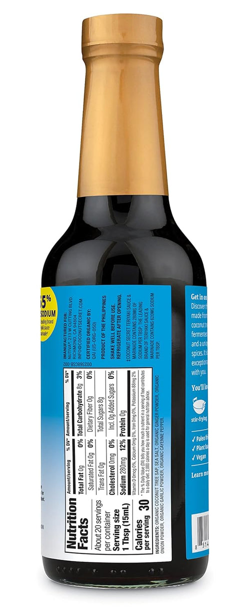 10 oz 20 Coconut Secret Coconut Aminos Teriyaki Sauce - fl - Low Sodium Soy-Free Teriyaki Alternative, Low Glycemic