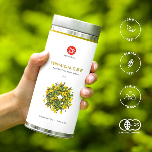Senbird Premium Genmaicha with Matcha - Japanese Brown Rice Green Tea from Kyoto, Loose Leaf Tea in Airtight Tin (3.5oz)