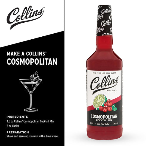 32 oz Collins Cosmopolitan Mix, Made With Real Cranberry Juice, Lime Juice, with Natural Flavors, Cosmo Cocktail Mixer