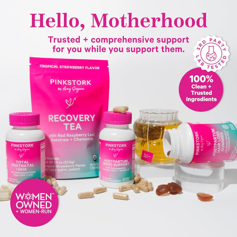 Pink Stork Organic Postpartum Recovery Herbal Tea, Caffeine-Free Red Raspberry Leaf with Chamomile, 15 Sachets,