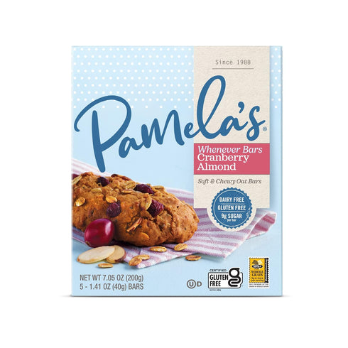 7.05 oz. (Pack 6) Pamelas Whenever Bars, Cranberry Almond, Gluten-Free Oats