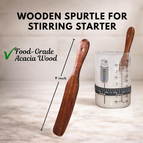 KitchenPal 34Oz Sourdough Starter Jar Kit with Date Band, Thermometer & Wooden Spurtle Glass Sourdough Starter