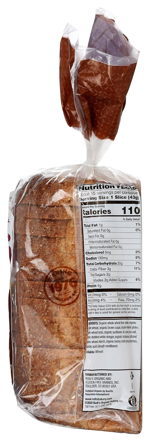 Rudis 100% 22 OZ BAKERY Organic Whole Wheat Sliced Bread