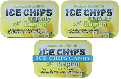 ICE CHIPS Xylitol Candy Tins - 5.28 oz total (Lemon, 3 Pack)