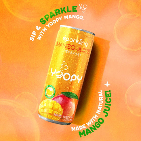12-Pack (10.82 oz 55% Yoopy Sparkling Mango Juice fl Cans) Mango Juice No Added Sugar Natural Hydration with Tropical