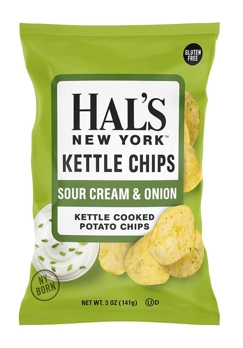 Hal's New York 5 Oz (Pack 3) Kettle Cooked Potato Chips, Sour Cream & Onion
