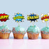 SuperHero Boom Cupcake Toppers 48 Pack, Happy Birthday Cake Decor for Kids Hero Theme Birthday Party Supplies