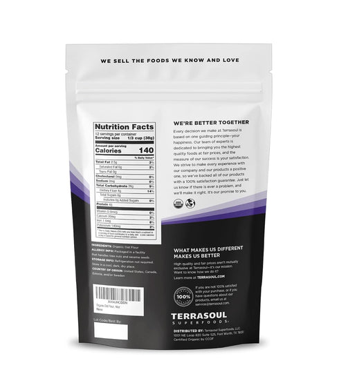 16oz Terrasoul Superfoods Organic Oat Flour, | Finely Ground | Gluten-Free | Ideal for baking