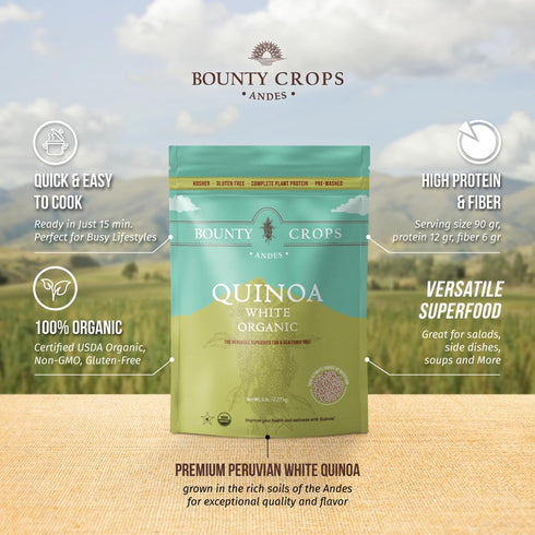 (5 lb, 80 oz, 2.27 Bounty Crops Organic White Quinoa kg), Fiber, Iron and Potassium, Plant Base Protein, Gluten-Free