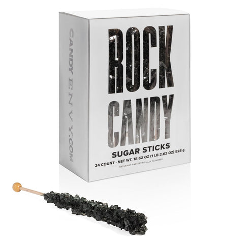 Black Rock Candy Sugar Sticks - Black Cherry Flavored - 24 Individually