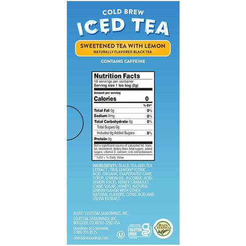 18 Count (Pack 2) Celestial Seasonings Cold Brew Sweetened With Lemon