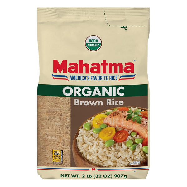 Mahatma Organic Brown Rice, 2-Pound Bag of Rice, Microwave Rice in 20