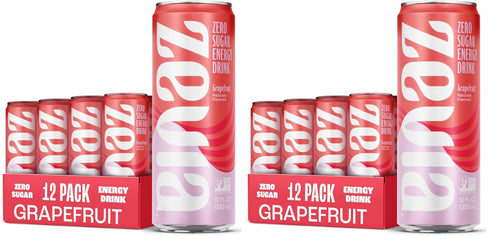 Zevia Zero Sugar Energy Drink,Grapefruit,12 oz Cans Naturally Sweetened,Non-GMO Project Verified,Gluten-Free,Vegan,(Pack of