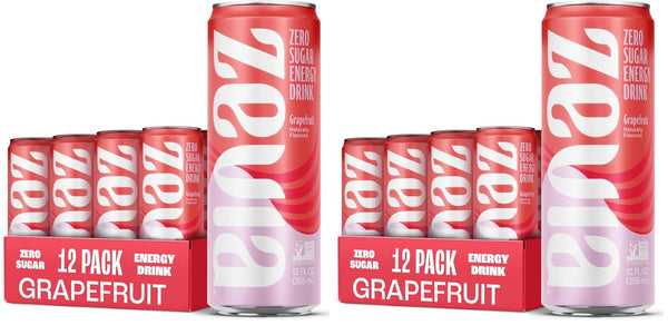 Zevia Zero Sugar Energy Drink,Grapefruit,12 oz Cans Naturally Sweetened,Non-GMO Project Verified,Gluten-Free,Vegan,(Pack of