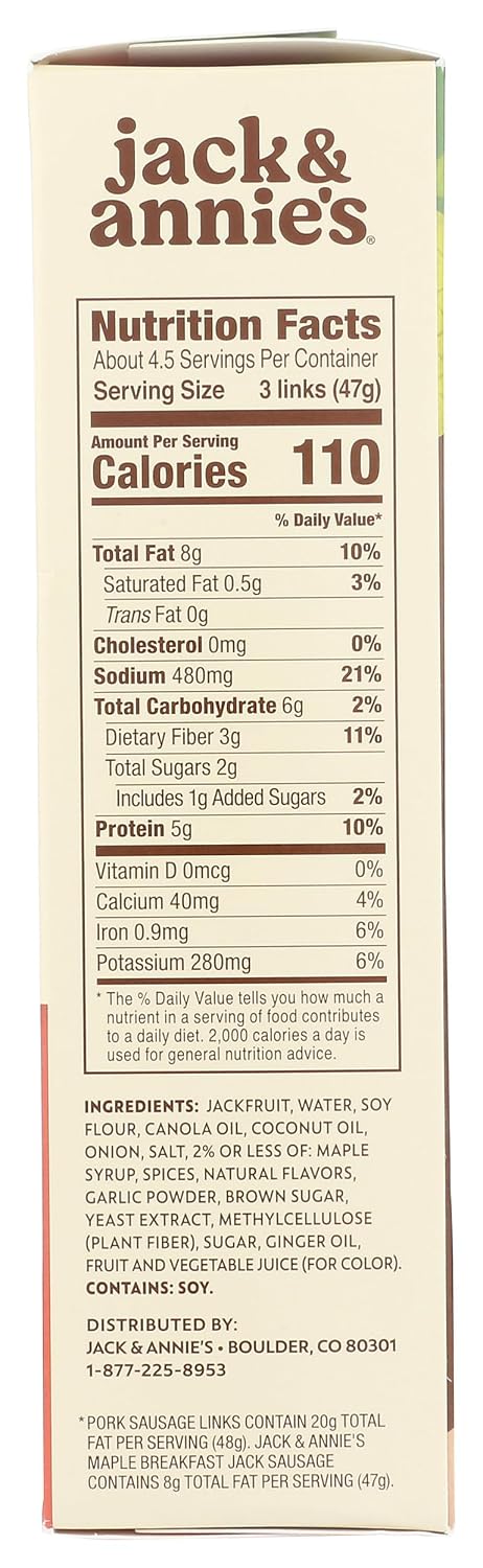 7.8 Jack & Annie's, Sausage Links Plant Based Maple Breakfast, Ounce