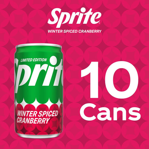Pack, 7.5 oz 10 Pack Sprite Winter Spiced Cranberry Soda Soft Drink Fridge fl Mini Cans