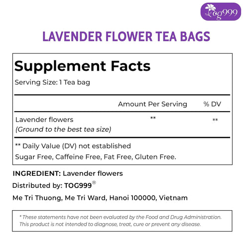TOG999, 120 100% Premium Lavender Flower Tea Bags, Natural & Pure. Loose Flower Lavender Herbal Tea. No Sugar, No
