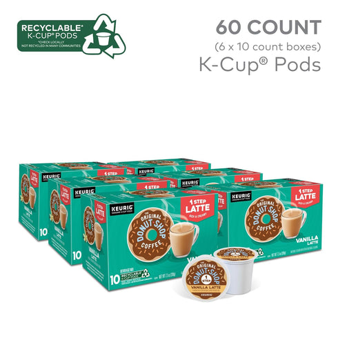 60 Count (6 Packs 10) The Original Donut Shop Vanilla One-Step Latte, Single Serve Coffee K-Cup Pod, Flavored Coffee